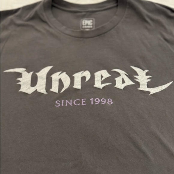 Unreal 25th Anniversary T Shirt Promo Gray Epic Games Sides Size XL NWOT - Picture 6 of 6